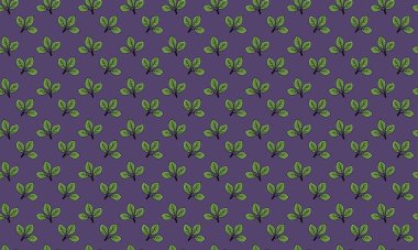 Koyu mor arka planda stilize edilmiş yeşil yaprakların büyüleyici tekrar eden deseni. Tekstil tasarımı, web sitesi geçmişi ya da doğal bir zarafete ihtiyaç duyan her proje için mükemmel..