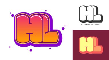 Festival ya da parti için HL logo tasarımı. H harfi ve ben graffiti tarzında. Yazı tipi tipografisinin yaratıcı modern harfleri. Modayı takip eden logotlar ya da kimlikler. Vektör illüstrasyonu.