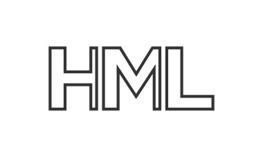 Güçlü ve modern kalın metinli HML logo tasarım şablonu. Basit ve minimal tipografi içeren ilk tabanlı vektör logosu. Modayı takip eden şirket kimliği markalar için ideal..