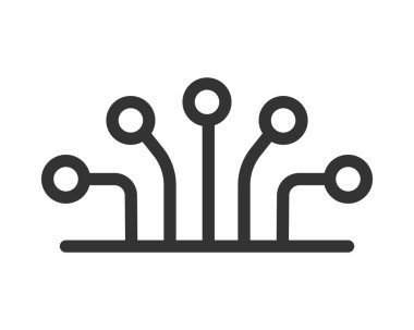 Sinir ağlarını, devre kartlarını ya da bağlantı düğümlerini tasvir eden soyut teknoloji simgesi. Basit, modern tarz. Teknoloji, bilim, veri veya ağ kavramları için kullan.