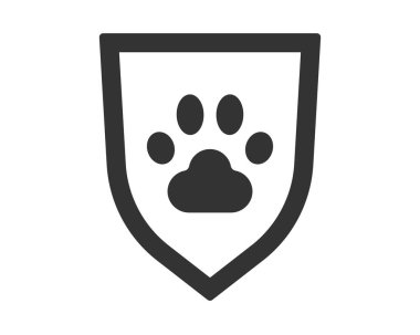 Kalkan içinde pençe izi olan basit bir simge. Hayvanlar için koruma, bakım ve güvenlik sağlar. Hayvan hizmetleri, veteriner klinikleri ve hayvan barınakları için ideal..