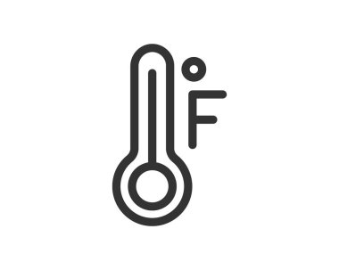 Termometrenin temiz, modern simgesi Fahrenheit sıcaklığını gösteriyor. Havaya, bilime, sağlık hizmetlerine ya da eğitici tasarımlara uygun. Sembolik çok yönlü.