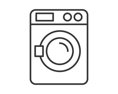 Temiz bir çamaşır makinesi sanatı. Modern, minimalist tarzda. Çamaşır hizmetleri, alet edevat dükkanları ve ev temizliği konseptleri için mükemmel. Ev hayatının, rutinin ve teknolojinin sembolü.