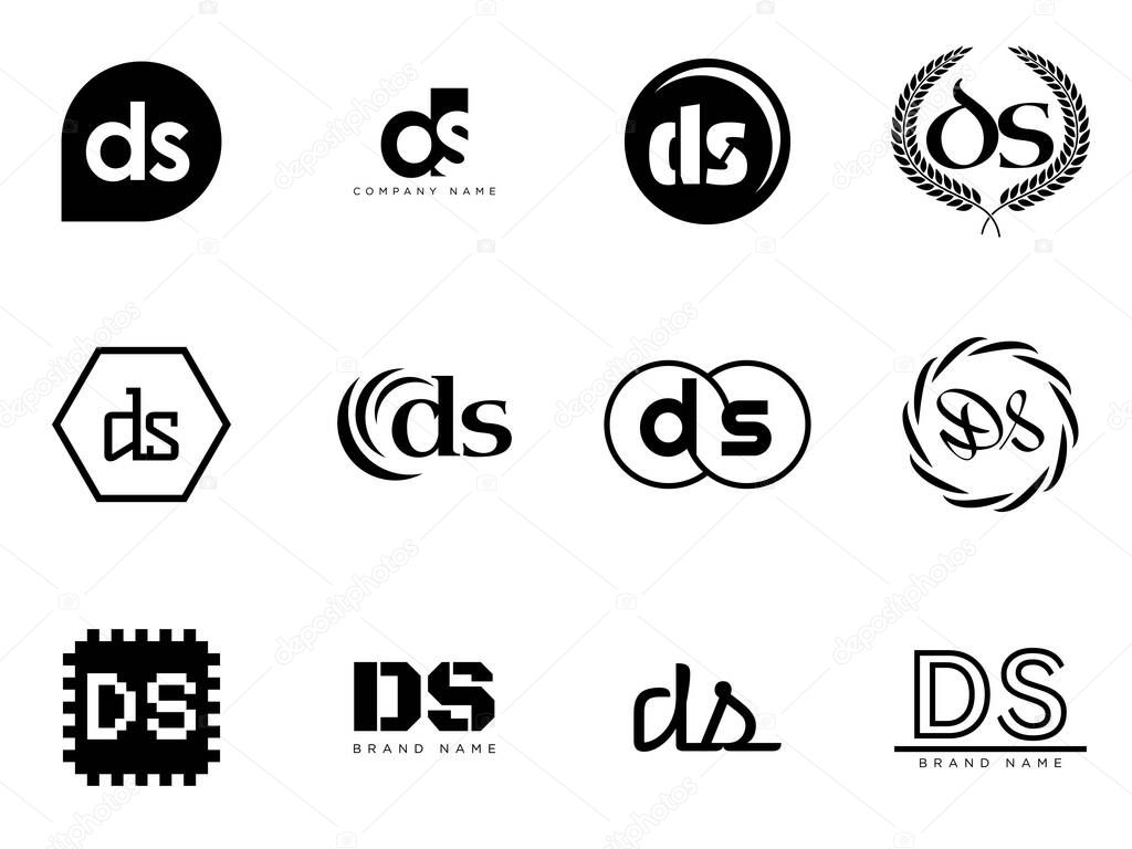 DS logo company template. Letter d and s logotype. Set different classic serif lettering and modern bold text with design elements. Initial font typography. Collection trendy business identity.