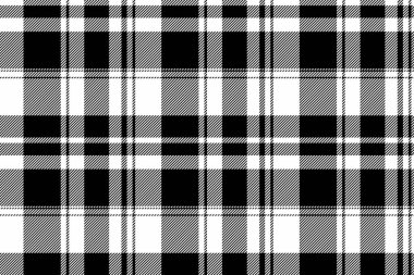 Eşit kumaş dokusu kontrolü, web sitesi desensiz ekose. Yatay vektör tartan arkaplan tekstil beyaz ve siyah renk paleti.