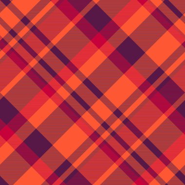 Kalın turuncu ve koyu mor renklerde canlı çapraz ekoseli desen. Tekstil tasarımı, sonbahar modası ya da herhangi bir projeye modern enerji katmak için mükemmel..