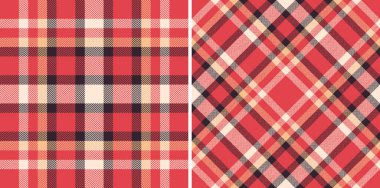 İki canlı kırmızı ekose desen, tekstil tasarımı, moda veya web sitesi geçmişi için mükemmel. Hem yatay hem de köşegen seçenekleri sunan klasik ve çok yönlü bir resim.