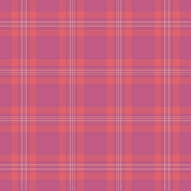 Cinsel arka plan dikişsiz tartan, platform tekstil kumaşı. Kırmızı ve pembe renk paletinde ekose desen vektörünü kontrol et.