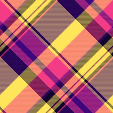 Klasik vektör arka plan tekstili, klan dokusu tartan kontrolü. Flanel kumaş deseni, sarı ve pembe renk paletinde kusursuz..