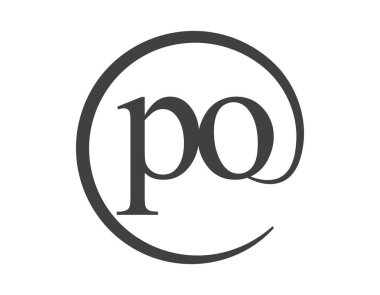 Çember şeklinde e-posta işareti tarzında iki harfli PO logosu. Marka kimliği için iş dünyasının P ve O yuvarlak logosu.