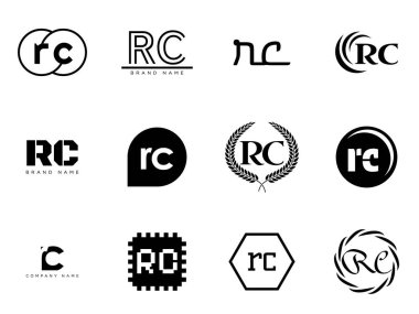 RC logo şirketi şablonu. R ve C harfleri logoti. Tasarım elemanları ile farklı klasik serif harfleri ve modern kalın metin ayarla. İlk yazı tipi tipografisi. Koleksiyon trend iş kimliği.