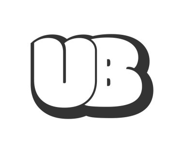 UB logosu, karikatür harfleri, graffiti stili siyah beyaz siluet şeklinde yuvarlak. Festival partisi için modaya uygun U ve B harfleri, baş harfleri, çocuklar için funky prinky ve web. Vektör illüstrasyonu.