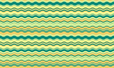 Yatıştırıcı yeşil ve sarılarda canlı dalgalı çizgiler neşeli ve pürüzsüz bir desen oluşturur..