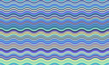 Sakinleştirici mavi, mor ve yeşilliklerdeki canlı dalgalı çizgiler tekstil tasarımı, web sitesi arkaplanı ya da yatıştırıcı, modern estetiğe ihtiyaç duyan herhangi bir proje için kusursuz bir desen oluşturur..