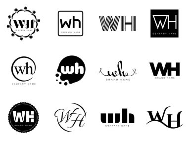 WH logo şirketi şablonu. Harf w ve h logoti. Tasarım elemanları ile farklı klasik serif harfleri ve modern kalın metin ayarla. İlk yazı tipi tipografisi. Koleksiyon trend iş kimliği.