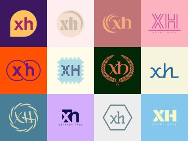 XH logo şirketi şablonu. Harf x ve h logoti. Tasarım elemanları ile farklı klasik serif harfleri ve modern kalın metin ayarla. İlk yazı tipi tipografisi. Koleksiyon trend iş kimliği.