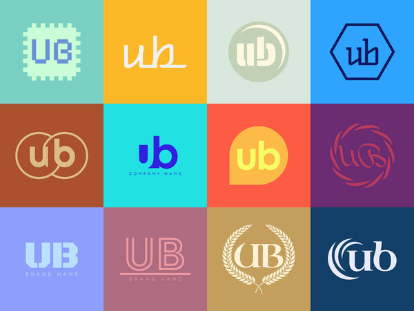 UB logo company template. Letter u and b logotype. Set different classic serif lettering and modern bold text with design elements. Initial font typography. Collection trendy business identity.