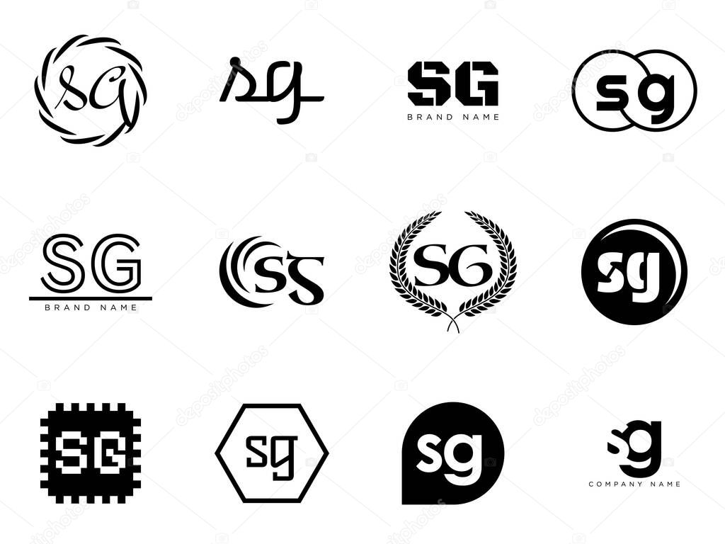 SG logo company template. Letter s and g logotype. Set different classic serif lettering and modern bold text with design elements. Initial font typography. Collection trendy business identity.