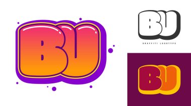 Festival ya da parti için BU logo tasarımı. Graffiti tarzında ilk harf b ve u. Yazı tipi tipografisinin yaratıcı modern harfleri. Modayı takip eden logotlar ya da kimlikler. Vektör illüstrasyonu.