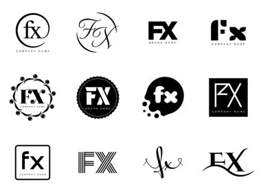 FX logo şirketi şablonu. F ve X harfi logoti. Tasarım elemanları ile farklı klasik serif harfleri ve modern kalın metin ayarla. İlk yazı tipi tipografisi. Koleksiyon trend iş kimliği.
