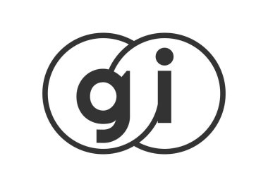 Ana hatları yuvarlak ve harflerle işaretlenmiş bir GI şirketi amblemi. Marka kimliği için birleşmiş iki dairenin logo şablonu, logotip. Vektör Sonsuzluk sembolü ve teknoloji işareti.