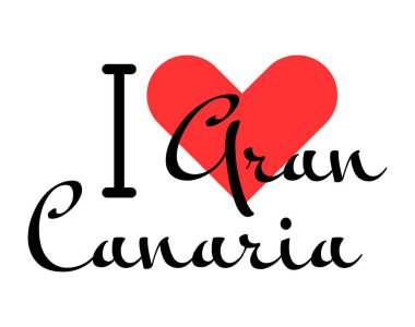 İspanya 'nın Gran Canaria şehrini seviyorum. Kırmızı kalpli el yazısıyla yazılmış mektuplar. Vektör illüstrasyon harfleri, yazdırma tişörtü, afiş, poster, etiket veya etiket için modern tasarım.