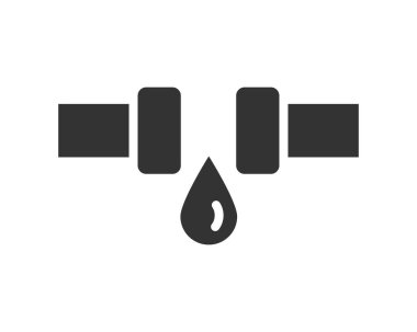 Su damlasıyla sızdıran boruları tasvir eden basit bir simge. Tamir, bakım, tesisat veya su hasarını sembolize eder. Web siteleri, uygulamalar ve yazdırma materyalleri için kullanışlı.