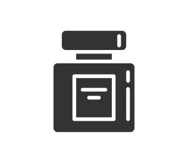 Şişenin karanlık simgesi. Sağlık, ilaç, parfüm veya güzellik ürünlerini temsil eder. Tıbbi, kozmetik veya ambalaj tasarım projelerinde kullanmak için vektör illüstrasyonu.