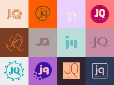 JQ logo şirketi şablonu. J ve Q harfleri logoti. Tasarım elemanları ile farklı klasik serif harfleri ve modern kalın metin ayarla. İlk yazı tipi tipografisi. Koleksiyon trend iş kimliği.