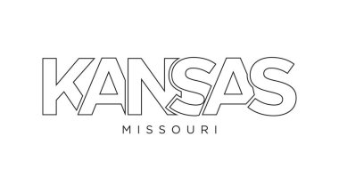 Kansas, Missouri, ABD tipografi sloganı. Baskı ve web ürünleri için grafik şehir harfleriyle Amerika logosu.