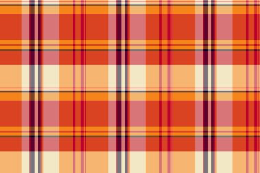 Sıcak, davetkar ekose desenli turuncu, kırmızı ve bej renkli. Tasarım, tekstil ya da moda projeleri için çok yönlü bir arka plan. Sonbahar konforunu çağrıştırıyor.