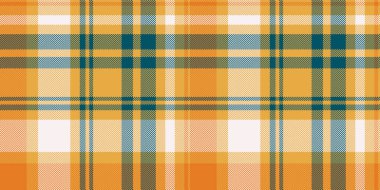 Ilık turuncu, deniz mavisi ve beyaz renkli canlı sonbahar ekose desenli. Sonbahar modası, tekstil tasarımı ya da mevsimlik arka planlar için mükemmel. Bu pürüzsüz doku sıcaklık ve rahatlığı çağrıştırıyor..