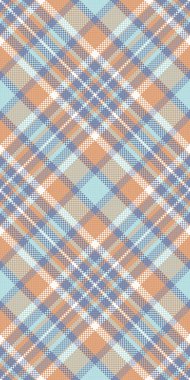 Yumuşak şeftali, mavi ve beyaz renklerde zarif pastel ekose desenli. Tekstil tasarımı, moda, web sitesi geçmişi veya koleksiyon kitabı projeleri için mükemmel.