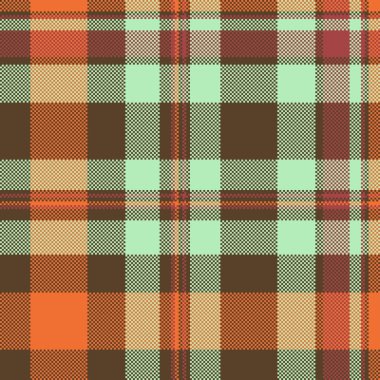 Ayrıntılı ekose desenli, sade ve sade bir dokunuşu var. Turuncu, kahverengi ve nane renginde bir şebekeye sahip. Tekstil, arka plan ve dijital sanat için harika..