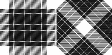 Siyah ve beyaz ekose desenler. Tekstil tasarımı, giysi, web sitesi geçmişi ya da ambalaj için mükemmel. Çok yönlü monokromatik dokular modern ve klasik bir his sunar..