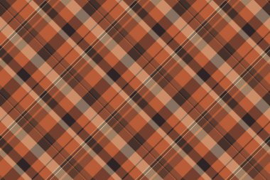 Tüvit ekose ekoseli, kalas kumaş kumaş kumaş tartan. Turuncu ve koyu renk paletinde desenli arkaplan dokusu vektörü.