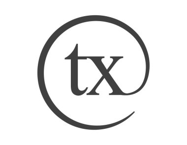 Daire şeklinde e-posta işareti tarzında iki harfli TX logosu. Ticari şirketlerin marka kimliği için T ve X yuvarlak logosu.