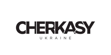Ukrayna ambleminde parmak izi ve ağ için Cherkasy. Tasarım, modern yazı tipinde cesur tipografiye sahip geometrik stil, vektör illüstrasyonuna sahiptir. Beyaz arkaplanda izole edilmiş grafiksel slogan harfleri.