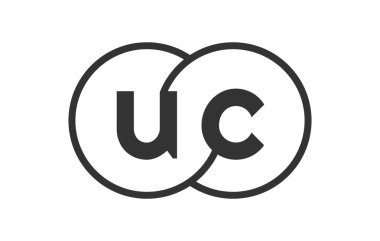 UC şirketinin amblemi, ana hatları yuvarlak ve iki birleşik dairenin logo şablonu, marka kimliği, logoti. Vektör Sonsuzluk sembolü ve teknoloji işareti.