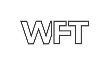 Güçlü ve modern kalın metinli WFT logo tasarım şablonu. Basit ve minimal tipografi içeren ilk tabanlı vektör logosu. Modayı takip eden şirket kimliği markalar için ideal..