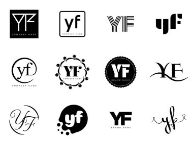 YF logo şirketi şablonu. Mektup y ve f logoti. Tasarım elemanları ile farklı klasik serif harfleri ve modern kalın metin ayarla. İlk yazı tipi tipografisi. Koleksiyon trend iş kimliği.