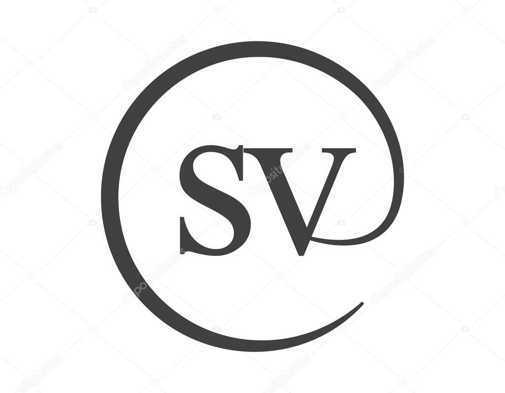 SV logo from two letter with circle shape email sign style. S and V round logotype of business company for brand identity.