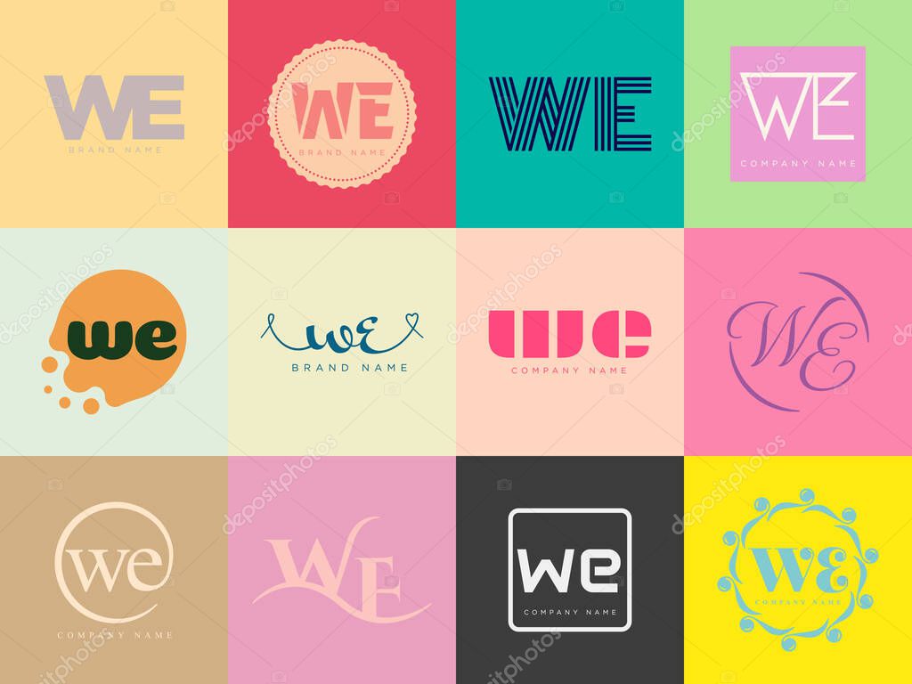 WE logo company template. Letter w and e logotype. Set different classic serif lettering and modern bold text with design elements. Initial font typography. Collection trendy business identity.