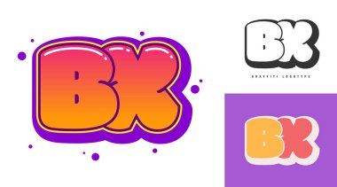 Festival ya da parti için BX logo tasarımı. Graffiti tarzında ilk harf b ve x. Yazı tipi tipografisinin yaratıcı modern harfleri. Modayı takip eden logotlar ya da kimlikler. Vektör illüstrasyonu.