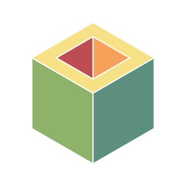 İç kısımları renkli ve soyut izometrik bir küp. Yapı, denge ve tasarım kavramlarını temsil eder. Sunumlar, web siteleri veya modern grafik ögesi olarak mükemmel.