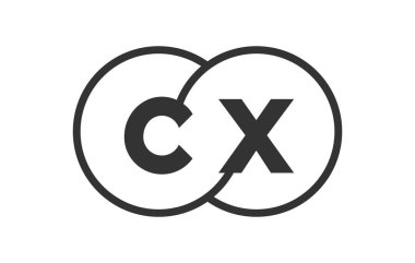 Ana hatları yuvarlak ve harfleri c x olan CX şirket amblemi. Marka kimliği için birleşmiş iki dairenin logo şablonu, logotip. Vektör Sonsuzluk sembolü ve teknoloji işareti.