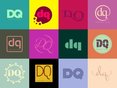 DQ logo şirketi şablonu. D ve Q harfleri logoti. Tasarım elemanları ile farklı klasik serif harfleri ve modern kalın metin ayarla. İlk yazı tipi tipografisi. Koleksiyon trend iş kimliği.