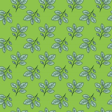 Canlı yeşil bir arka planda biçimlendirilmiş yaprakların kusursuz deseni. Tekstil tasarımı, duvar kağıdı veya dijital projeler için mükemmel. Doğa, tazelik ve büyümeyi çağrıştırıyor..