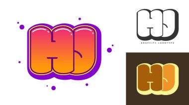 Festival ya da parti için HJ logo tasarımı. H ve J harflerinin graffiti tarzında baş harfleri. Yazı tipi tipografisinin yaratıcı modern harfleri. Modayı takip eden logotlar ya da kimlikler. Vektör illüstrasyonu.