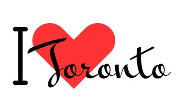 Toronto 'yu seviyorum, Kanada' yı. Kırmızı kalpli el yazısıyla yazılmış mektuplar. Vektör illüstrasyon harfleri, yazdırma tişörtü, afiş, poster, etiket veya etiket için modern tasarım.